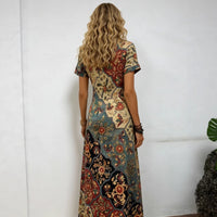 Floral Digital Print Art Short-Sleeve Elegant Dress
