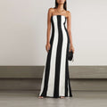 Tube-top Striped Black-and-white Patchwork Dress Womens Wrap-style
