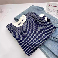 Womens Striped Loose-fitting Slimming Casual Top