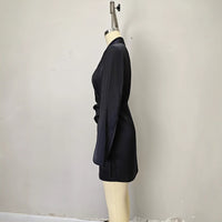 V-neck Satin Dress Sash-tied At The Waist With A Bow