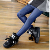 Girls Fleece Leather Pants Outer Wear Children's Velvet Padded Leggings