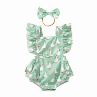 Cartoon Duck Flounced Sleeve Romper Hair Band Set