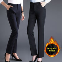 Women's Professional AutumnWinter Thick Fleece High-Waisted Straight Pants