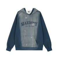 Tie-dyed Color Matching Butterfly Patch Velvet Padded Hooded Sweatshirt