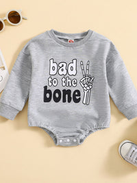 Boys And Girls Round Neck Long Sleeve Letter Printing Rompers Jumpsuit Multicolor