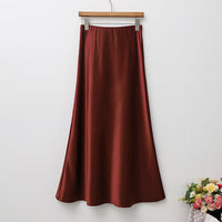 Acetate Satin Skirt Womens Autumn High-Waisted Slimming A-Line Skirt