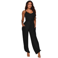 Mitation Cotton Solid Color Sling High Waist Jumpsuit