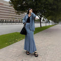 Elegant Commuter Denim Wrap Skirt With A Fitted Waist-cinching Design For Women