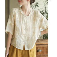 Cotton And Linen Embroidery Embroidered Shirt For Women Summer