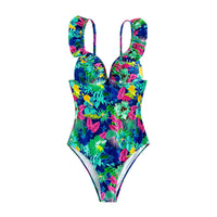 Bikini Ruffled Printed Backless One Piece Swimsuit Women