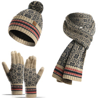 Three-piece Winter New Knitted Warm Woolen Hat Scarf And Gloves