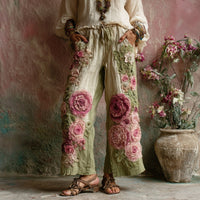 3D Floral Print Pattern Elegant Straight Women's Trousers