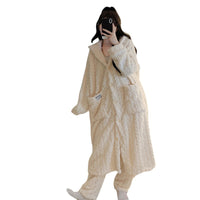 Coral Velvet Pajamas Female Long Velvet Lining Thickened Loungewear Suit