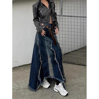 European And American Style Irregular Wool Tassel Tassel Denim Skirt