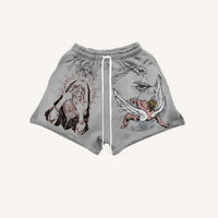 Printed Summer Loose Drawstring Fringed Fabric Shorts