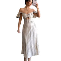Slim-fit Waist-cinching Polka-dot Dress For Women