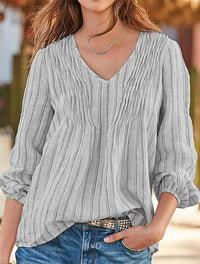 Loose Casual Front Discount Striped Long Sleeve V-neck Shirt