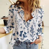 Women's 3D Digital Printing Lapel Collar Long-sleeved Shirt