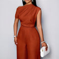 A Solid Color Top And Trousers Set For Fashionable Ladies