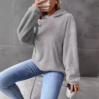 Women's Simple Fashion Hooded Double-sided Velvet Loose Long Sleeve Sweatershirt