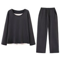 Womens Solid-Color Casual Plus-Size Loose Pajama Set