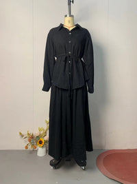Womens Long-sleeve Top And Loose-fitting Skirt Set