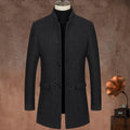 Stand Up Collar Mid Length Woolen Slim Fit Wool Coat