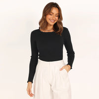 Round Neck Long Sleeve Slim Fit Shoulder Rib Women's Top
