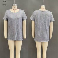 Women's Commuter Sequin Loose Crew Neck Short-Sleeve Top