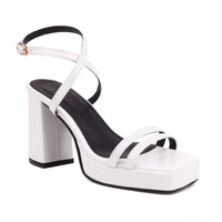Summer Square Toe Thin Strap Buckle Wide Strap High Heels