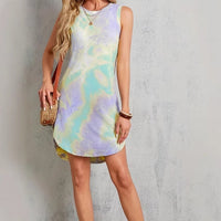 Sleeveless European And American-style Colorful Tank Top Womens Crew-neck Tie-dye Slip Dress