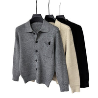 Casual Solid-Color Pocket Lapel Knit Sweater Coat