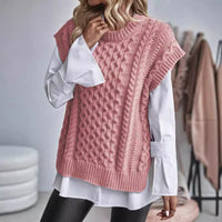 Women's Round Neck Sleeveless Knitwear Twist Thread Sweater