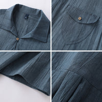 T220 Men's Summer Cotton Linen Retro Short Sleeve Casual Shirt