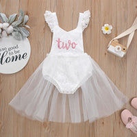 Baby's Flying Sleeve Lace Mesh Print Onesie