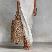Womens Loose Long Batwing-Sleeve Dress