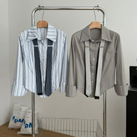 Preppy Style Double Tie Bell Sleeve Lapel Shirt