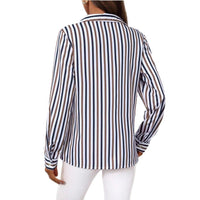 Womens Single-breasted Long-sleeve Casual Striped Shirt