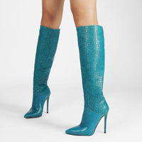 Women's High Gloss Crocodile Print Stiletto Boots Silent
