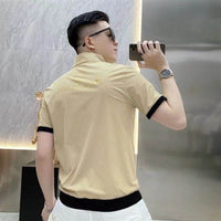 Cardigan Short Sleeve Men's Ice Silk Leisure Shirt Printed Stand Collar Lightweight Breathable Half Sleeve
