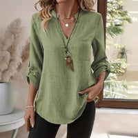 Loose-fitting Plus Size V-neck Solid Color T-shirt