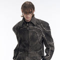 Short Gray Padded Shoulder Denim Coat