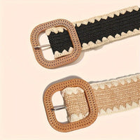 European And American Wooden Buckle Elastic Pp Grass Belt