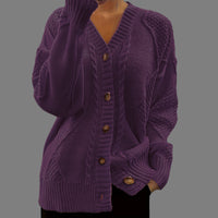 V-neck Knitted Cardigan Breasted Cable-knit Sweater Coat