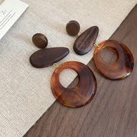 Handmade Maillard Aesthetic Earrings, Amber Resin Irregular Square Studs With Gold Tone Border, Retro Unique Button Jewelry, Gift For Her
