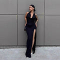 Sexy Halter-Neck Lace-Up V-Neck Bodycon Backless Dress For Women