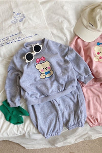 Girls Fashion Bear Crew Neck Sweater Sports Suit