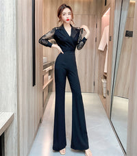 Feminine Suit Collar Jumpsuit High Waist Lace Long Sleeve