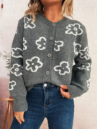 Casual Flower Jacquard Short Single-breasted Knitted Sweater