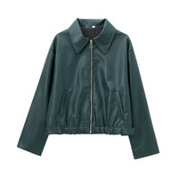 Women's Lapel Long Sleeve Leather Coat